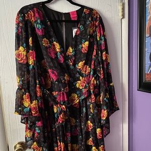 Betsey Johnson Black Floral Leopard Torrid Mini Dress